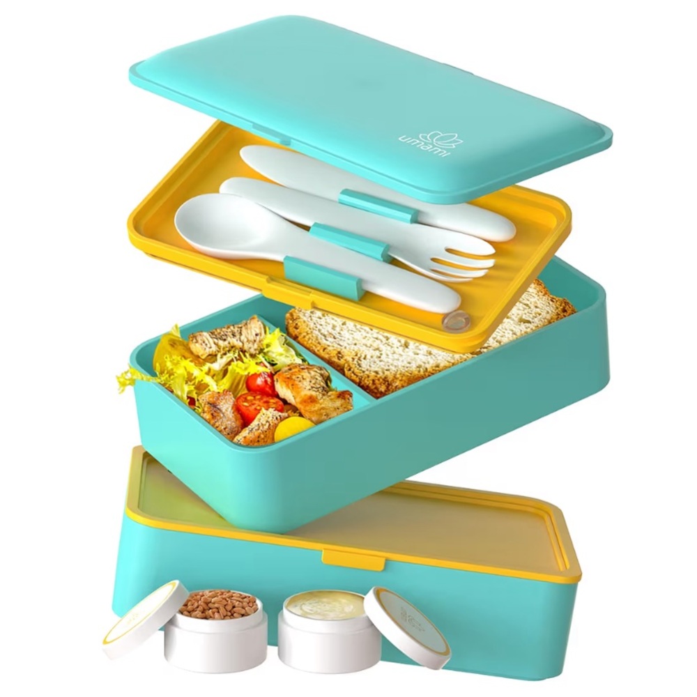 New Teal Bento Box with Utensils Microwave-Safe Leak-Proof Lunch Box